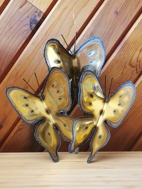 Vintage MCM Brass Copper Butterfly Wall Art Sculpture
